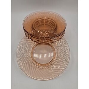 Imperial Glass Pink Depression Glass Swirl Luncheon Plates (Set of 5) 8"